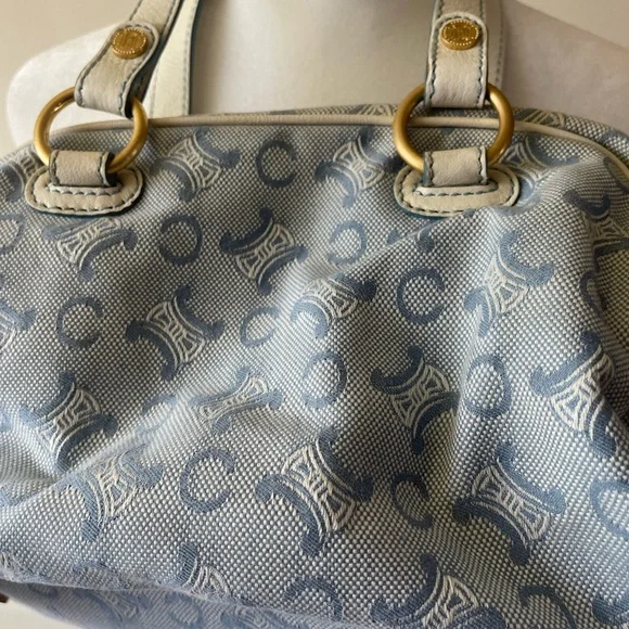 CELINE C Macadam Canvas Hand Bag Light Blue - Picture 10 of 14